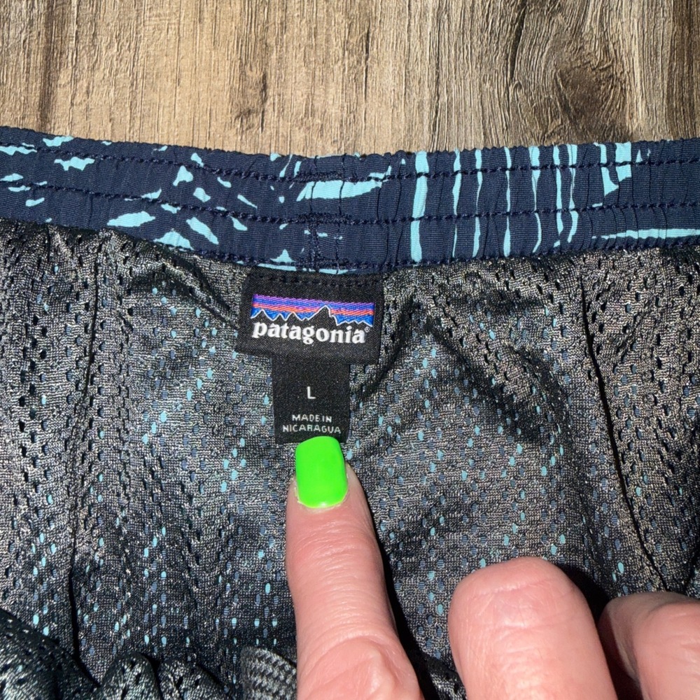 Patagonia Baggies Shorts L Blue Print Lined Swim Athletic Outdoor Mens - Picture 6 of 8